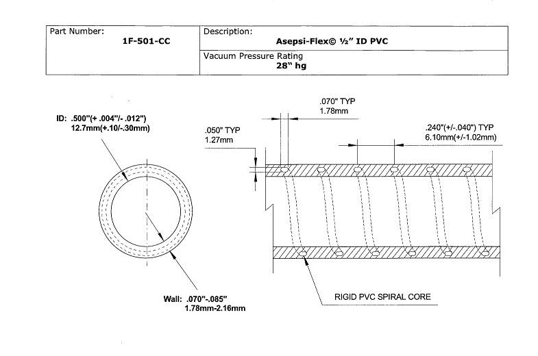 Asepsi-Flex Hose, PVC, 1/2" ID