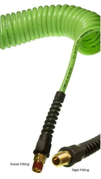 Flexcoil Coiled Polyurethane Hose, 3/8" OD x 1/4" ID, with Strain Relief Fittings