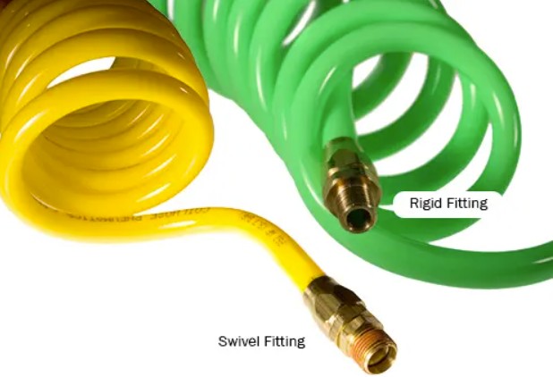 Flexcoil Coiled Polyurethane Hose, 1/4" OD x .160" ID, with Reusable Fittings